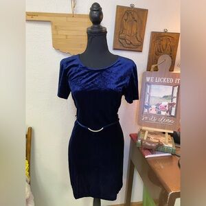 Vtg No Boundaries Blue Velvet Mini Dress Large Fairy Whimsigoth Witchy Y2K 90s
